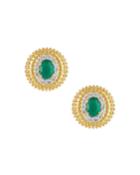 Green Onyx Button Earrings, Golden