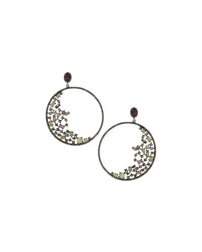 Sapphire & Diamond Open Hoop Drop Earrings