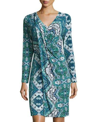 Printed Jersey Drape-front Dress,