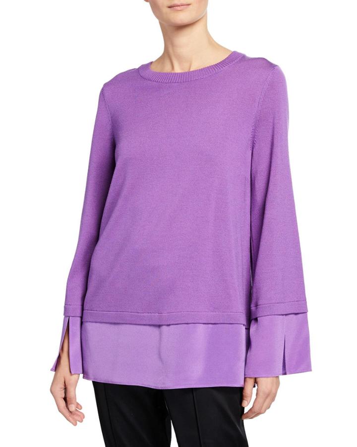 Fine Gauge Wool-blend Sweater Top W/