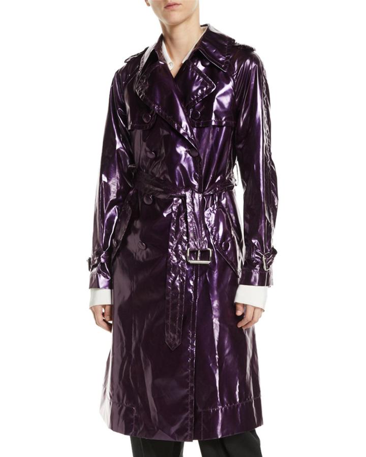 Double-breasted Belted Shiny Trench Coat