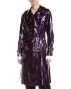 Double-breasted Belted Shiny Trench Coat
