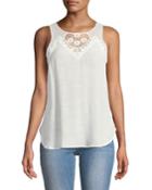 Lace-neck Sleeveless Button-front Blouse