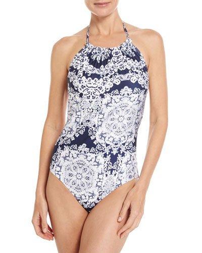 California Gathered One-piece Swimsuit, Indigo