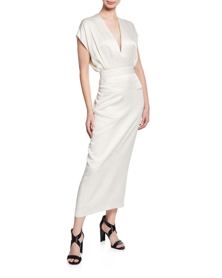 V-neck Short-sleeve Dress With Tapered