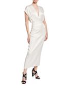 V-neck Short-sleeve Dress With Tapered