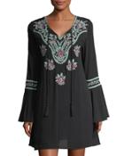 Bell-sleeve Embroidered Dress