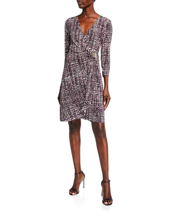 Patterned V-neck Wrap Dress