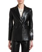 Leather Patch-sleeve Fitted Blazer
