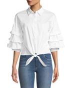 Tiered-sleeve Button-down Blouse