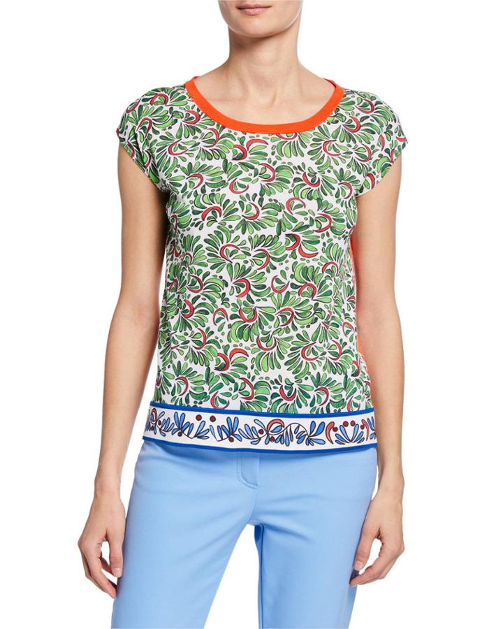 Ceramic-print Cap-sleeve Top