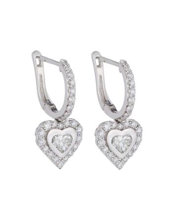 18k White Gold Diamond Heart Dangle Earrings