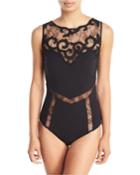 Sea Romance Embroidered Lace High-neck One-piece