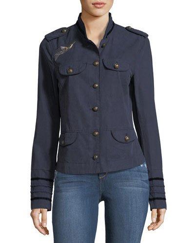 Military Shirt W/ Embroidered Birds