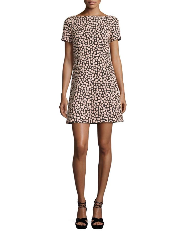 Jacquard Petal Stamp Mini Dress, Black/natural