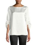Elisio 3/4-sleeve Bateau-neck Silk Blouse, White