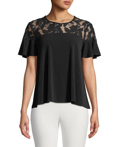 Lace-shoulder Short-sleeve Tee
