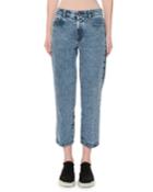 High-rise Straight-leg Two-tone Cropped Jeans