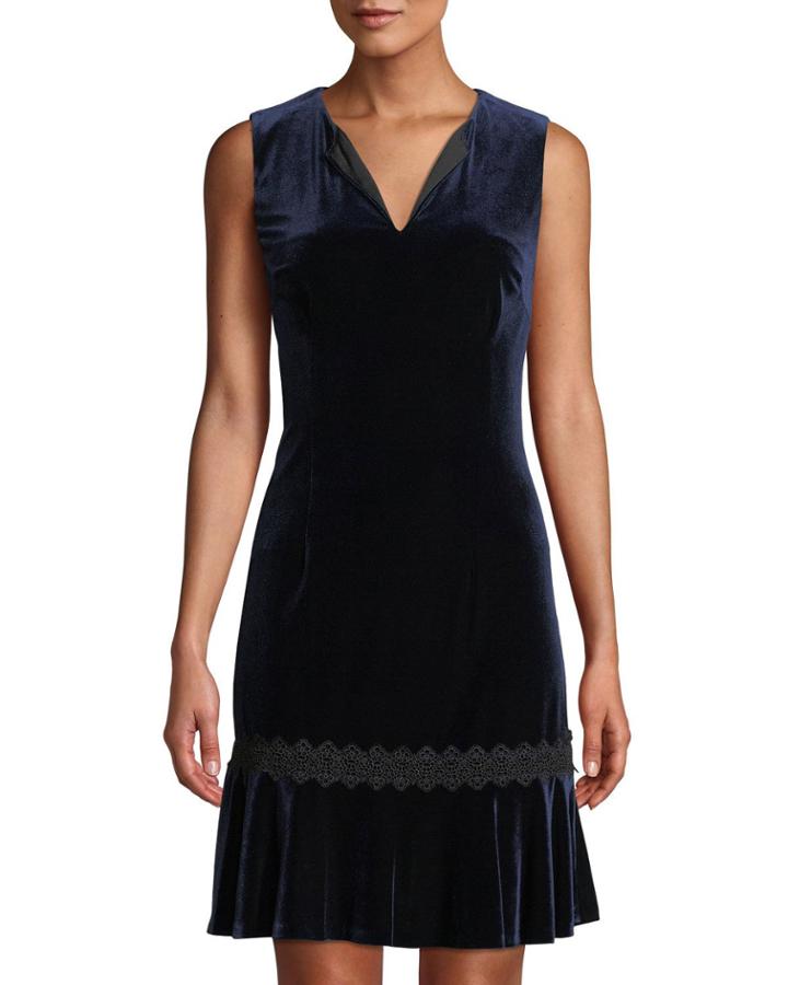 Sleeveless Velvet Cocktail Shift Dress With