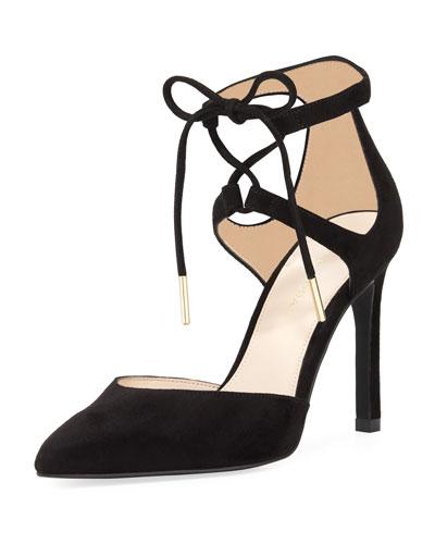 Dori Self-tie Suede Pump, Black
