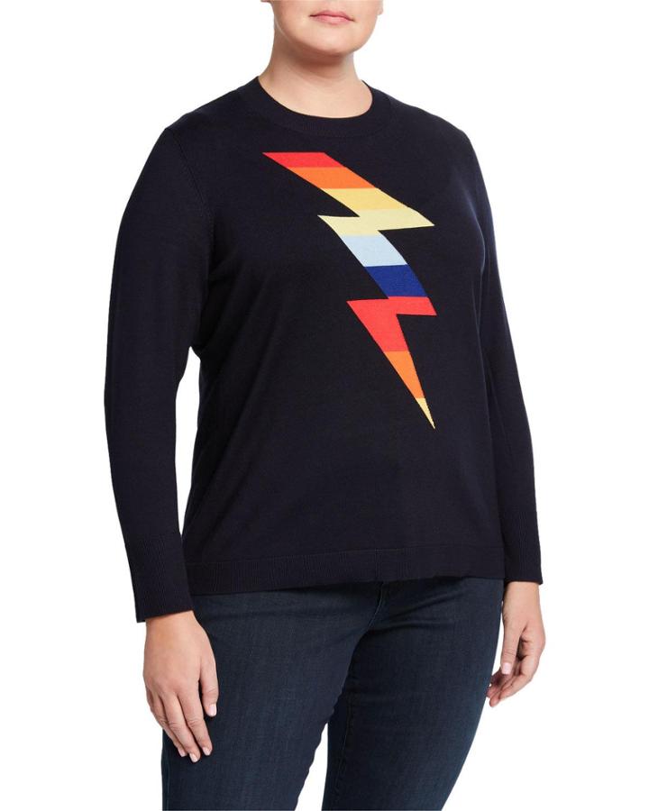 Plus Size Rainbow Lightning Bolt Long-sleeve Top