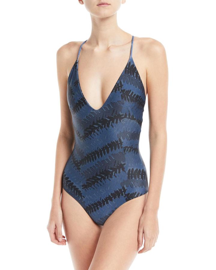 Las Palmas Scoop-neck Cross-back Printed One-piece