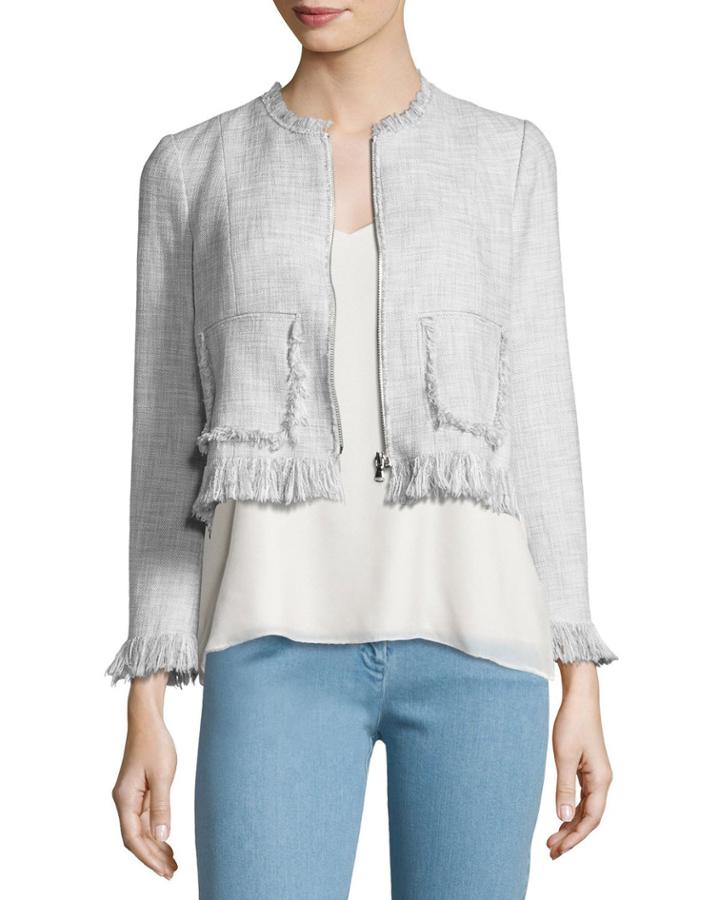 Fringe-trim Suiting Jacket, Gray