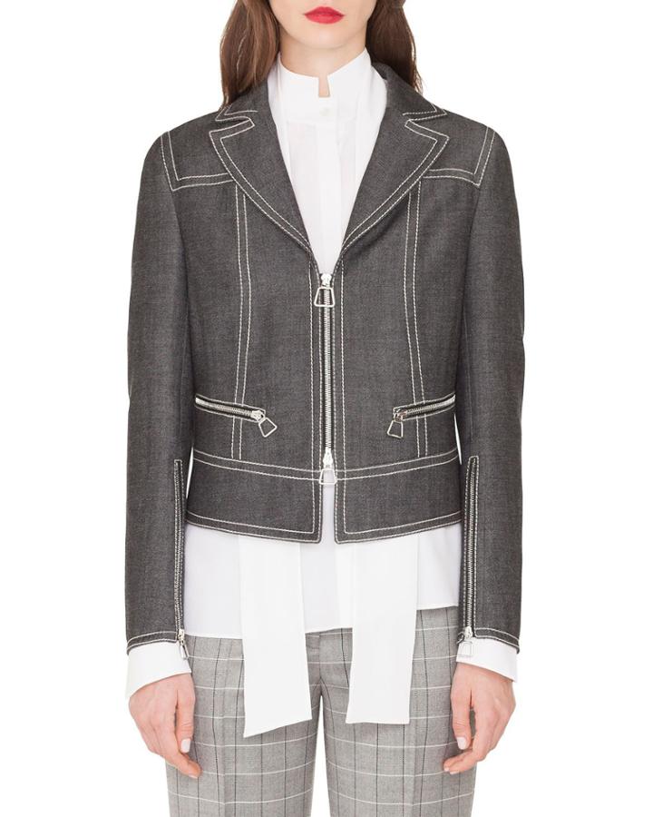 Aaron Short Zip Front Cotton Denim Jacket