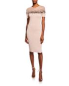 August Short-sleeve Bodycon Dress W/ Sheer Yoke &