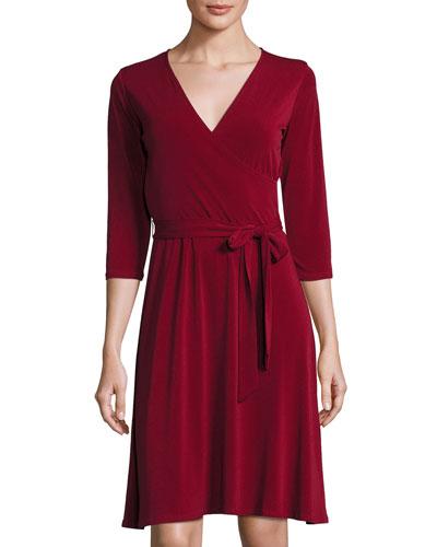 3/4-sleeve Perfect Wrap Dress, Wine