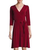 3/4-sleeve Perfect Wrap Dress, Wine
