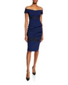 Thira Off-the-shoulder Cap-sleeve Cocktail Dress