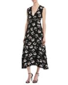 V-neck Sleeveless Floral-print Fit-and-flare