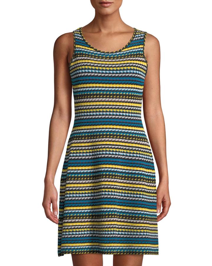Sleeveless Geometric-striped Knit Dress