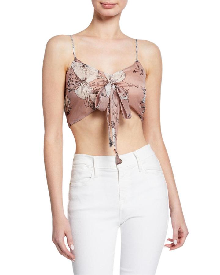 Sapphire Floral Tie-front Crop Top