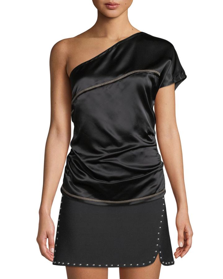 One-shoulder Viscose Top With Contrast