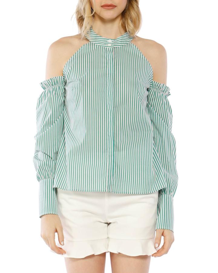 Tamera Cold-shoulder Striped Halter Top