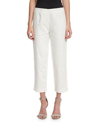 Lined Linen-blend Cropped Pants, White