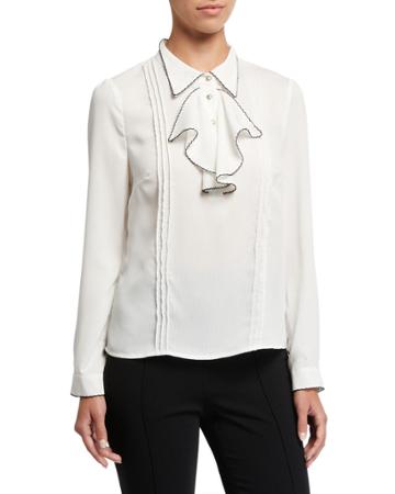 Contrast Scalloped Edge Ruffle Blouse