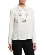 Contrast Scalloped Edge Ruffle Blouse
