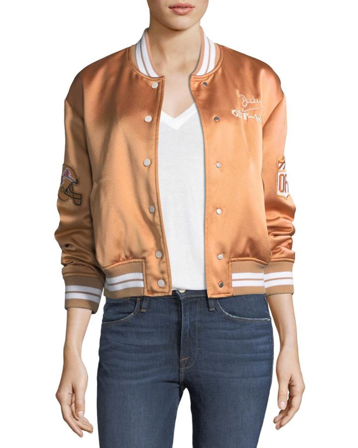 Varsity Bomber Jacket With Bird Patch At Back