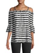 Off-the-shoulder Lace-striped Blouse