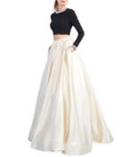 Colorblock Two-piece Ball Gown Set W/ Beaded Neck Crop Top & Pleated