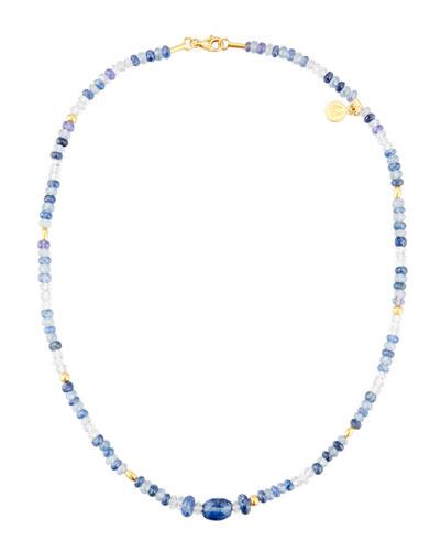 Single-strand Quartz & Sapphire Beaded Necklace