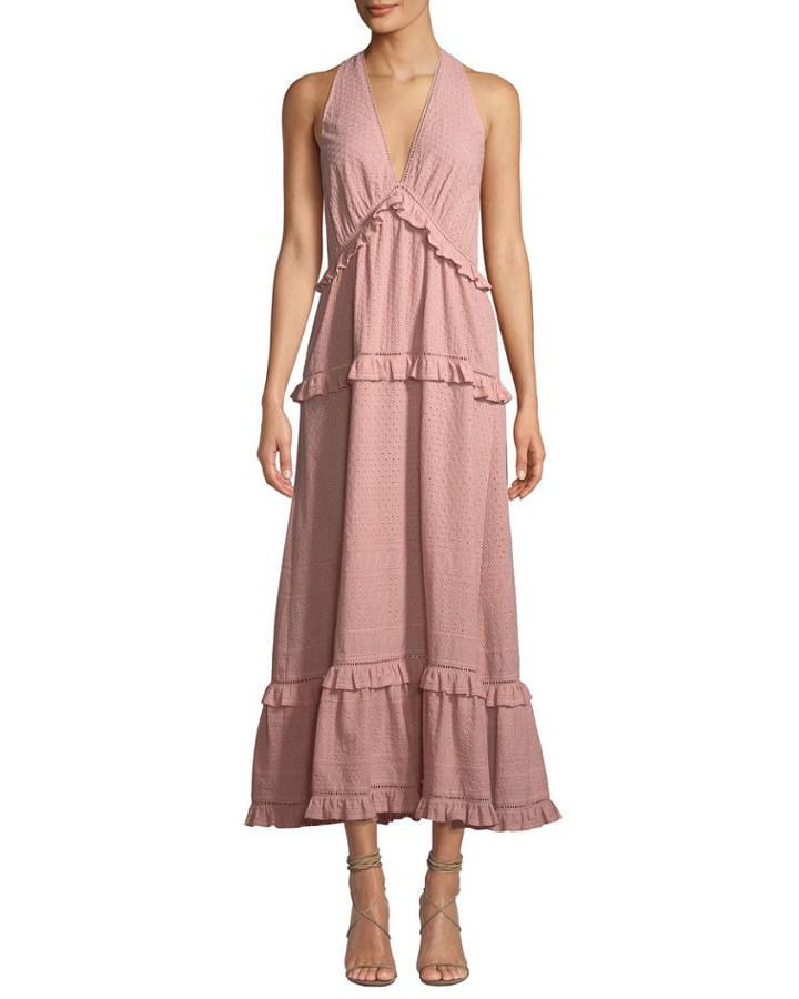 Embroidered V-neck Ruffle Tank Dress