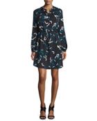Lindi Long-sleeve Printed Shirtdress, Balestra Black
