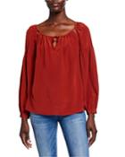 Tie-up Cutout Silk Peasant Top