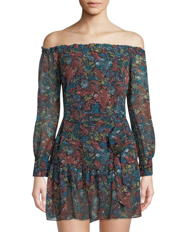 Off-the-shoulder Sash-waist