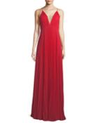 Pleated Deep V-neck Sleeveless Gown