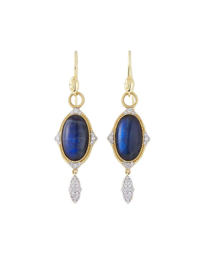 Moroccan 18k Labradorite & Onyx Doublet Drop Earrings W/ Diamonds